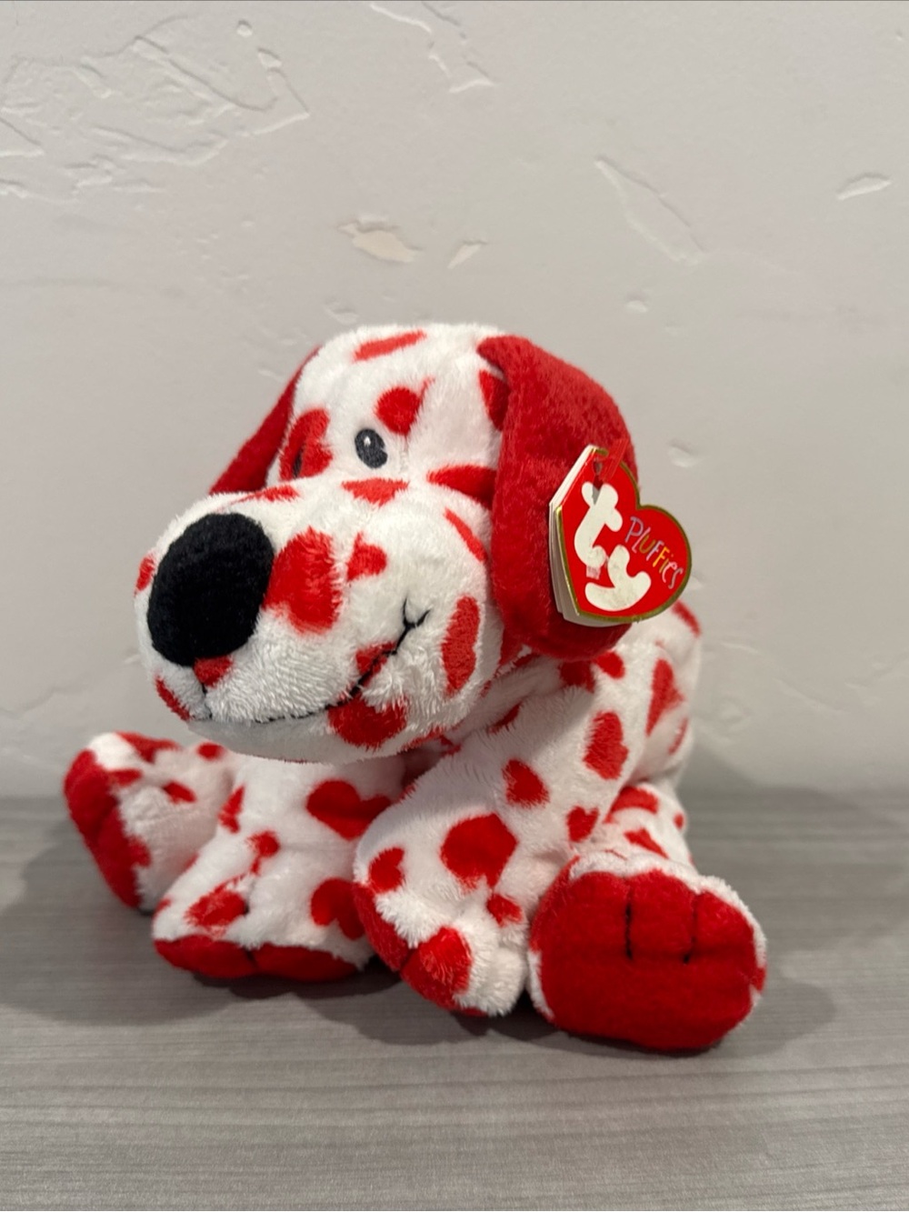 Ty Pluffies Beanie Sweetly Puppy Dog White Red Heart 10" Plush Stuffed Animal